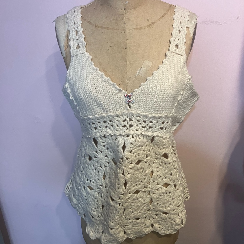 Anthropologie cream crochet tank